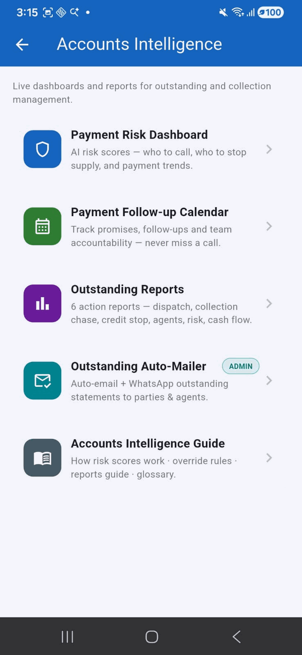 Accounts Intelligence with outstanding reports